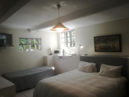 伊丽莎白港山谷宾馆的一间卧室设有两张床和窗户。