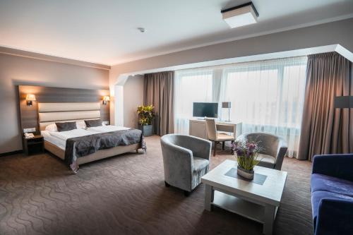 里加Bellevue Park Hotel Riga with FREE Parking的酒店客房设有床和客厅。