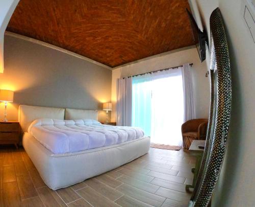 阿吉吉克Quinta Los Caballos的卧室配有一张白色大床和镜子