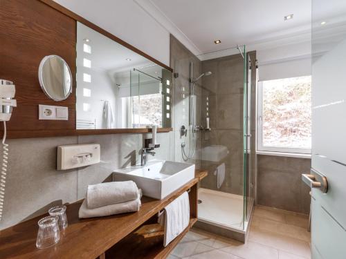 厄尔布鲁奎拉酒店的一间带水槽和淋浴的浴室