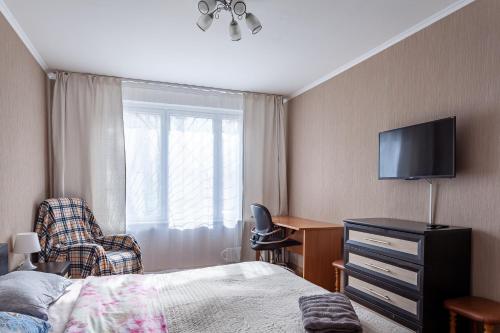 莫斯科Standard Brusnika standart Yaseneva的卧室配有一张床,墙上配有电视。