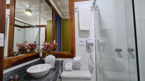 欧鲁普雷图波萨达格兰德之家旅馆的一间带水槽和玻璃淋浴的浴室