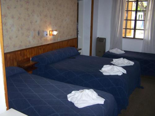 维拉卡洛斯帕兹阿罗哈宾馆的两张位于酒店客房的床,配有毛巾
