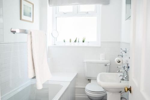 莱姆里吉斯Flat 1 Teneriffe的白色的浴室设有卫生间和水槽。