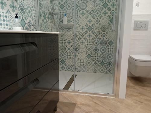 德尼亚Apartamentos Montgò的带淋浴和卫生间的浴室