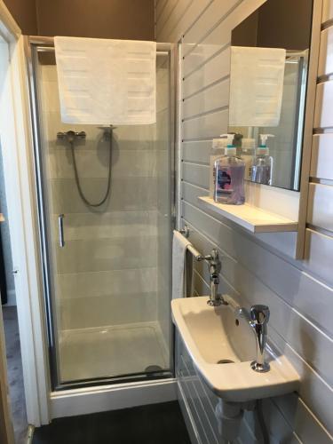 滨海克拉克顿布伦顿豪斯旅馆的带淋浴和盥洗盆的浴室