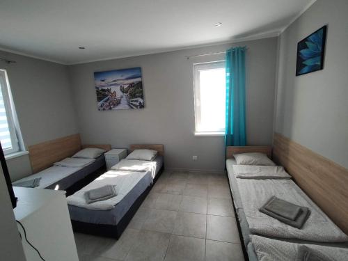 库亚维地区索莱茨Domki całoroczne Panamera的带四张床和窗户的客房