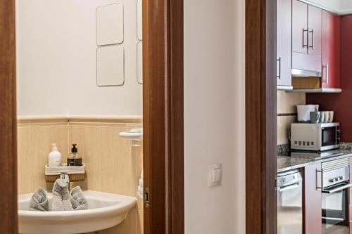 普拉亚布兰卡Villa Beatrice的一间带水槽的浴室和一间厨房