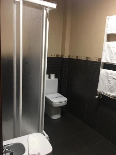 阿索维斯波新镇托雷斯I酒店的浴室配有卫生间、淋浴和盥洗盆。