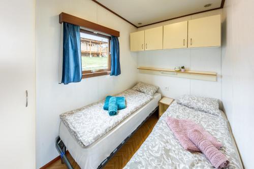 VýroviceMobilheim Chalet - Výrovická přehrada的小型客房 - 带2张床和窗户