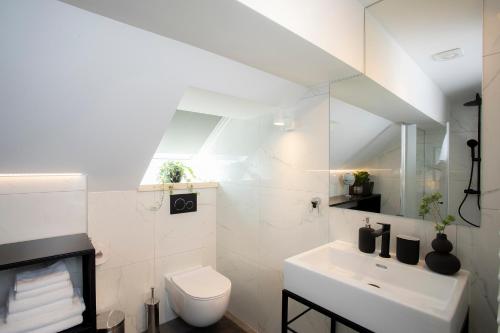 布莱德House 24 Bled的白色的浴室设有卫生间和水槽。