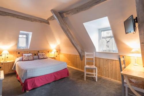 阿热莱斯加佐斯特Auberge Le Cabaliros的一间卧室配有一张床,并在一间客房内配有电视。