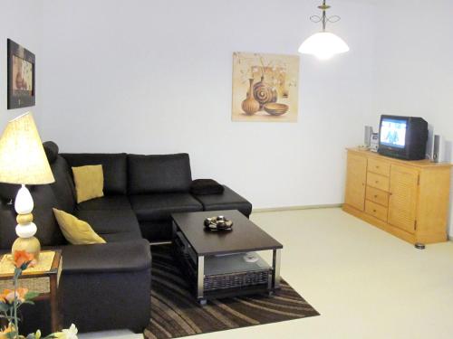 岑平Apartment Wildrose by Interhome的客厅配有黑色沙发和桌子