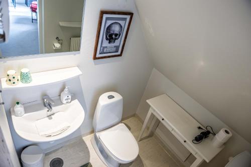 欧登塞Villa A Hotel的浴室配有白色卫生间和盥洗盆。