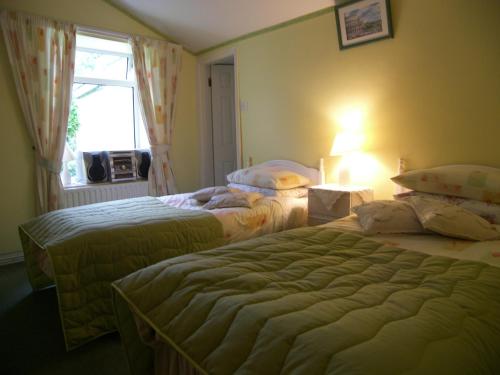 Murrisk阿基尔景观住宿加早餐旅馆的酒店客房设有两张床和窗户。