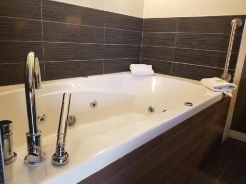 埃德蒙顿埃德蒙顿市中心智选假日酒店的浴室设有浴缸和2个水龙头
