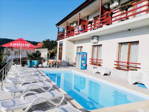 埃尔埃尼塔PENSIUNEA ROZELOR的一座设有游泳池和椅子的酒店