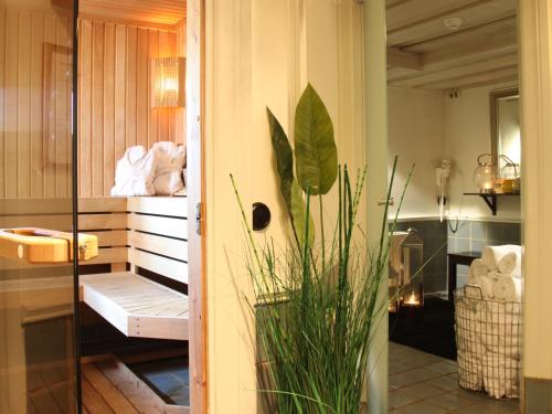 玛丽费莱德格力普酒店的一间在房间角落处种植植物的浴室