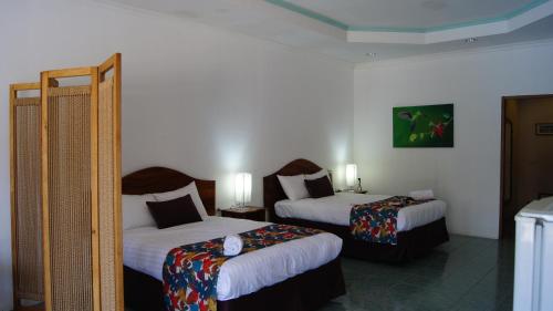 埃斯泰里略斯科斯塔帕斯菲卡酒店的一间酒店客房,房间内设有两张床