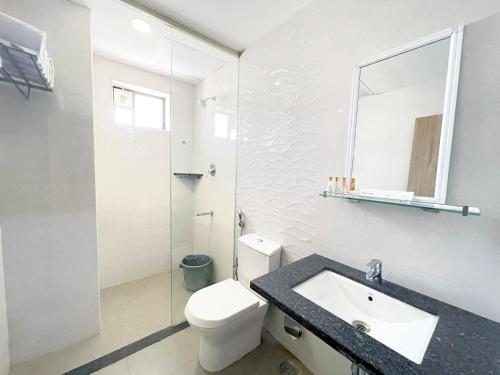 钦奈M Stays的一间带卫生间、水槽和镜子的浴室