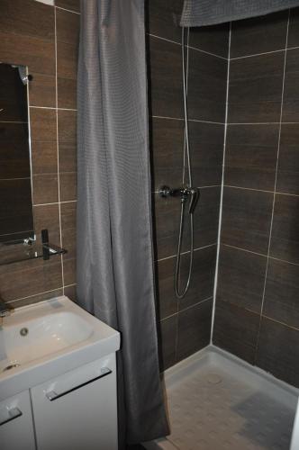 巴约讷Hostel 20 Bayonne的浴室内配有淋浴帘。