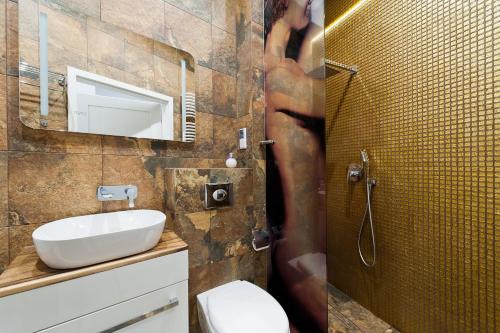 威利兹卡Apartament Solny Centrum Wieliczka 11的浴室配有卫生间、盥洗盆和淋浴。