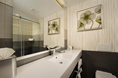 西塔科西雅图机场皇冠假日酒店的一间带水槽和镜子的浴室