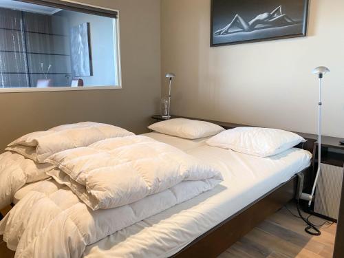 布雷斯肯斯Hello Zeeland - Appartement Port Scaldis 01-001的一张床上有两个枕头的房间