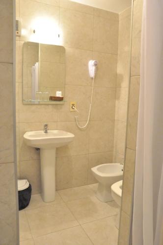阿蒂加斯HOTEL DEL NORTE的一间带水槽、卫生间和镜子的浴室