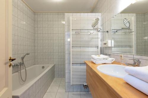 哈克斯卑尔根Hotel de Watermölle的带浴缸、水槽和淋浴的浴室