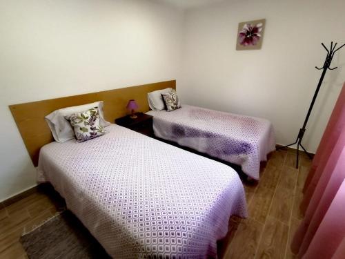 圣地亚哥-杜卡森Monte da Vinha Nova的一间客房内配有两张床的房间