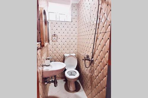 吉诺卡斯特Kubeja Guest House的一间带卫生间和水槽的小浴室
