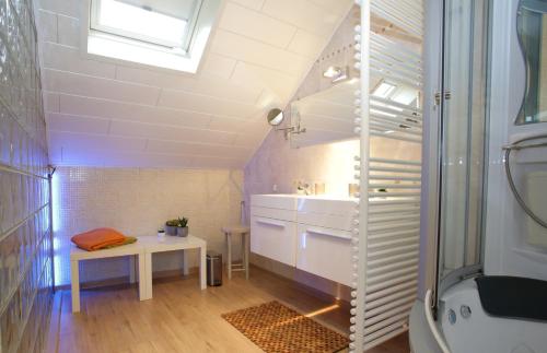 奥登布尔格vakantiehuis Plassendale的一间带水槽和桌子的浴室