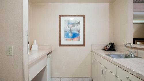 安纳海姆Studio 6 Anaheim Hills CA的厨房配有水槽,墙上挂着一幅画
