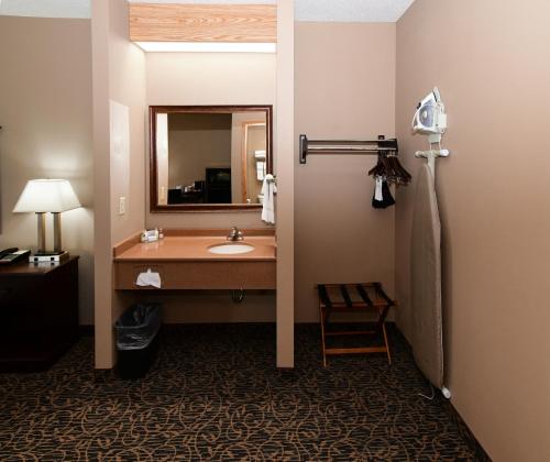DenisonCobblestone Inn & Suites - Denison | Majestic Hills的一间带水槽和镜子的浴室