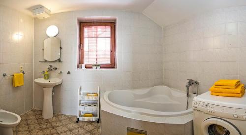 里托斯基挪威克Drevenica Michael的带浴缸、水槽和洗衣机的浴室