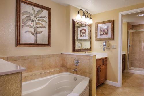 奥兰多Club Wyndham Bonnet Creek的带浴缸和盥洗盆的浴室