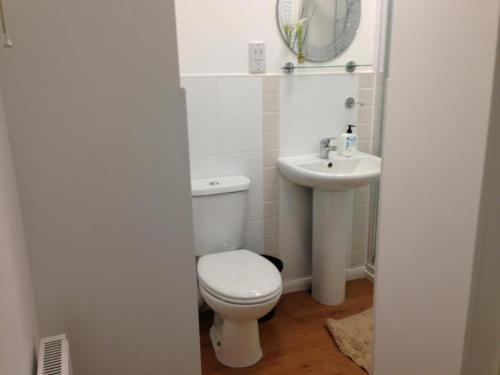海斯Room in Guest room - Double with shared bathroom sleeps 1-2 located 5 minutes from Heathrow dsbyr的一间带卫生间和水槽的浴室