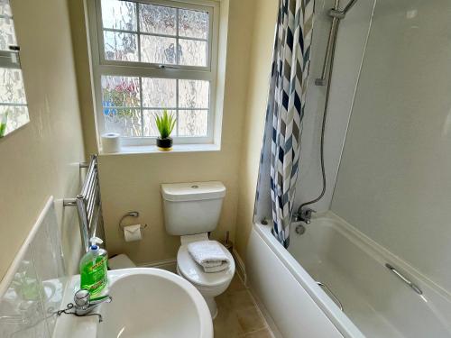 诺里奇St Margarets House - Modern - 3 Bed Townhouse - Parking - Marvello Properties的浴室配有盥洗盆、卫生间和浴缸。