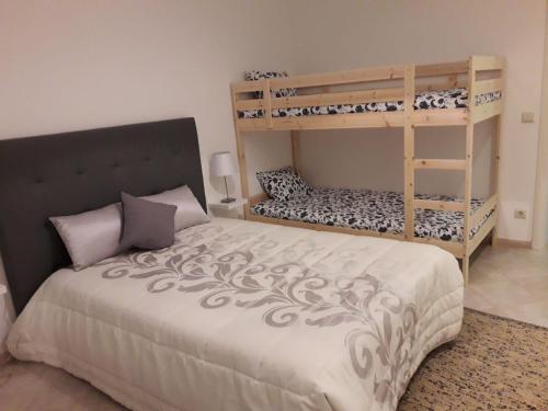 托马尔Casa da Aldeia的一间卧室配有一张床和一张双层床,配有梯子