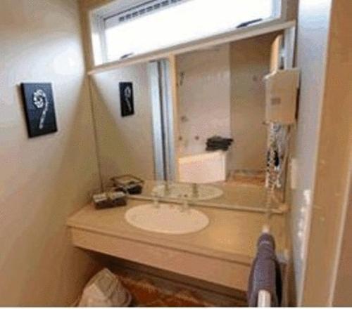 霍基蒂卡菲茨伯特汽车旅馆的一间带水槽和镜子的浴室