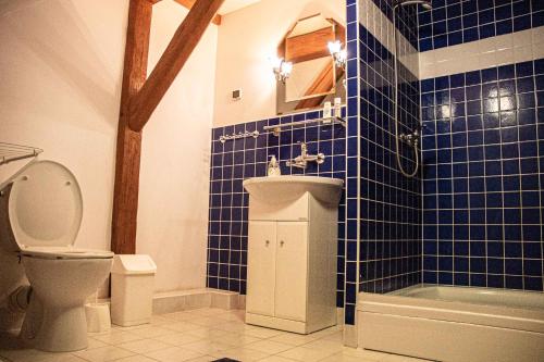 斯瓦热沃斯瓦吉沃马厩农家乐的浴室配有卫生间、盥洗盆和浴缸。