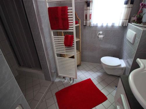 AusserfragantFlattach Apartment 3的浴室设有白色卫生间和红色毛巾。