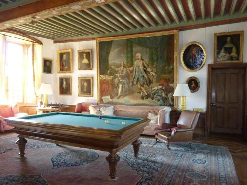 NouicChateau du Fraisse的客厅配有台球桌和绘画作品