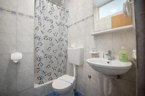 Luka皮奇奇酒店的浴室配有卫生间、盥洗盆和淋浴。