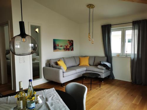 博登斯边的伊门施塔特Uferloft的客厅配有沙发和桌子