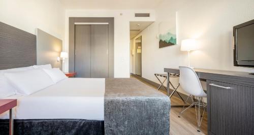 萨拉戈萨伊鲁尼翁罗曼瑞达酒店的配有一张床和一台平面电视的酒店客房