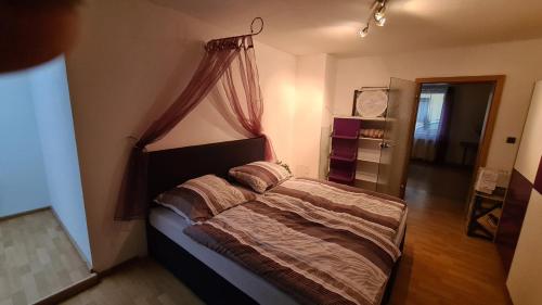 伊尔梅瑙Ferienwohnung Gottlebe的一间卧室配有一张带天蓬的床