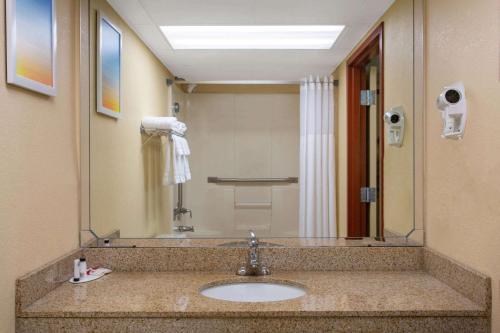 希尔斯伯勒希尔斯伯勒戴斯酒店的一间带水槽和大镜子的浴室
