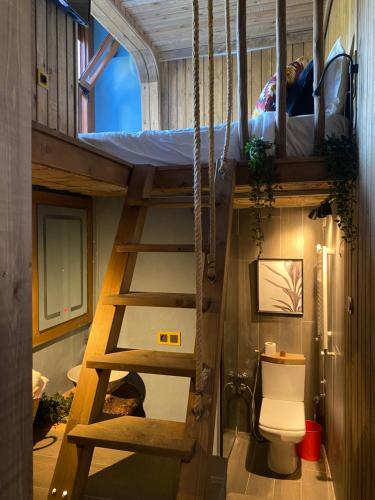 舍夫沙万达尔艾尔里奥住宿加早餐旅馆的小房间设有双层床和卫生间